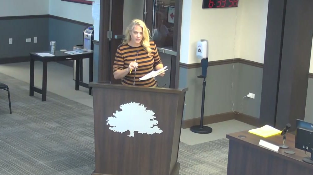 Heidi Pacella at the podium, Homer Glen Village Board, July 22, 2026
